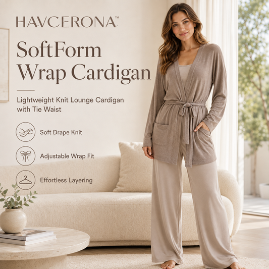 HAVCERONA™ SoftForm Wrap Cardigan — Women’s Lightweight Knit Lounge Cardigan with Tie Waist