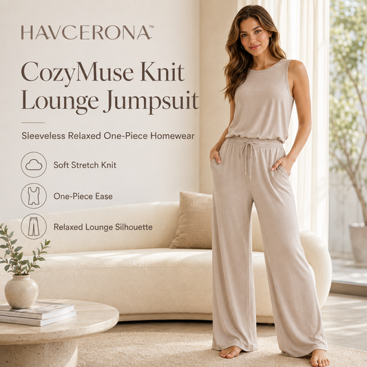 HAVCERONA™ CozyMuse Knit Lounge Jumpsuit — Women’s Sleeveless Relaxed One-Piece Homewear